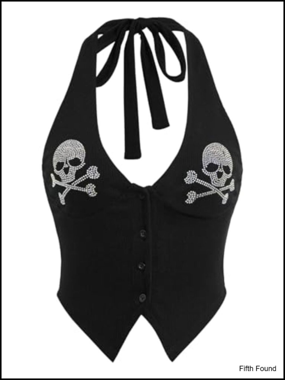 Rhinestone Skull Halter Tank Crop Top - Goth Punk Backless